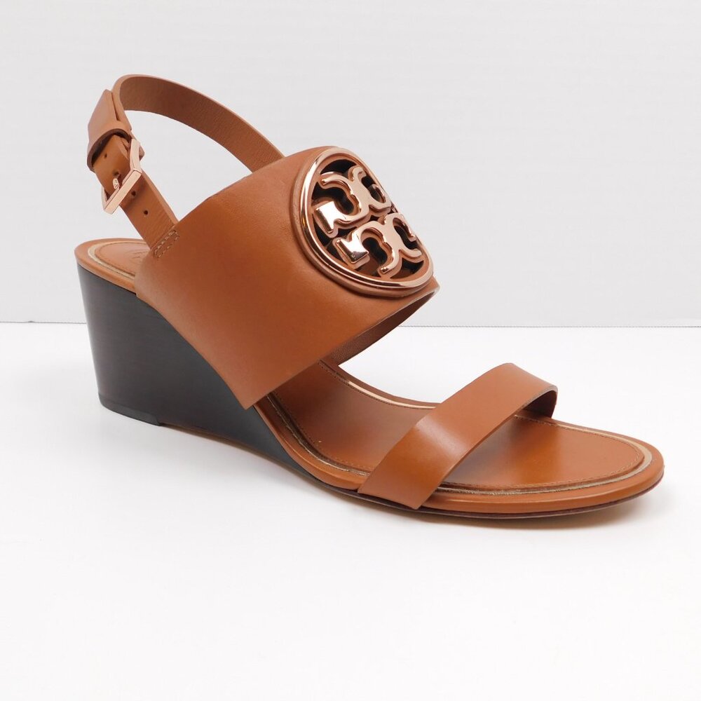 Tory Burch Rose Tone Metal Miller Leather Wedge Sandals 8M (22026)